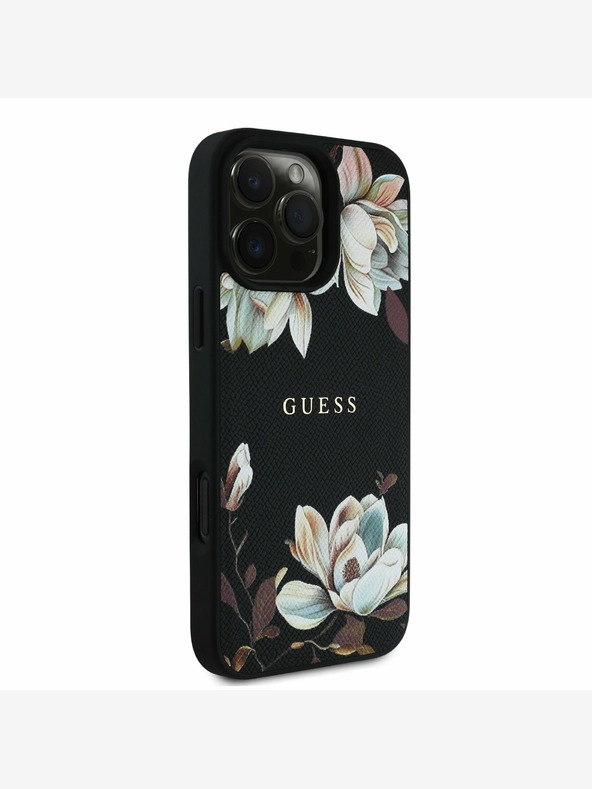 Guess Guess PU Grained Magnolia MagSafe zadný kryt pre iPhone 16 Pro čierny
