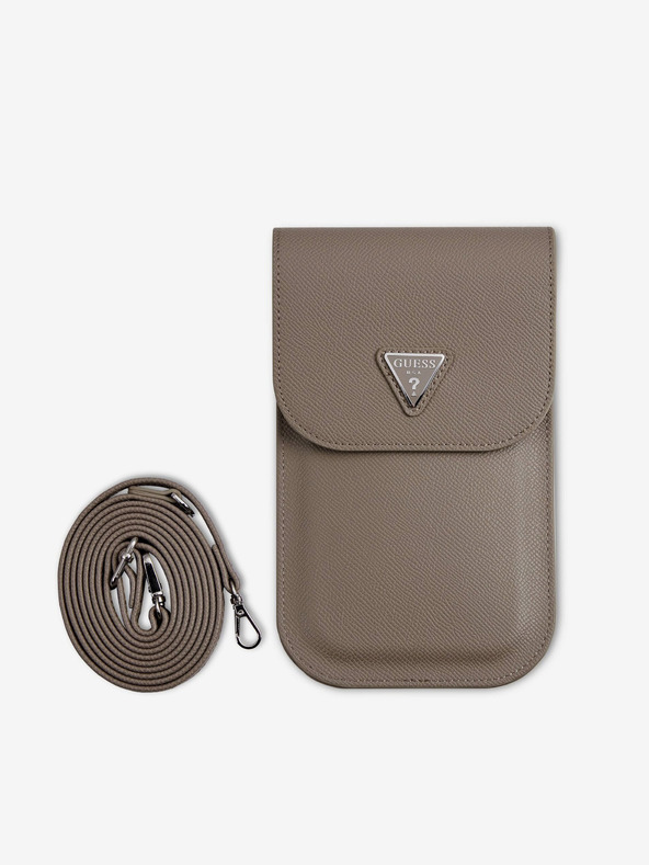 Guess Taška na telefón Guess PU Grained Triangle Logo Brown