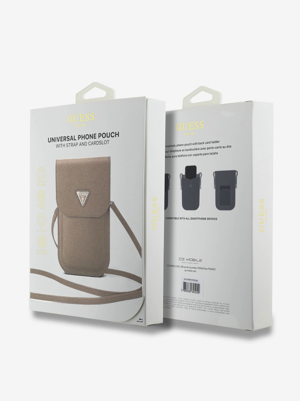 Guess Taška na telefón Guess PU Grained Triangle Logo Brown