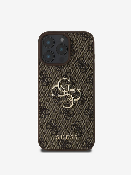 Guess Guess PU 4G kovové logo zadný kryt pre iPhone 16 Pro hnedý