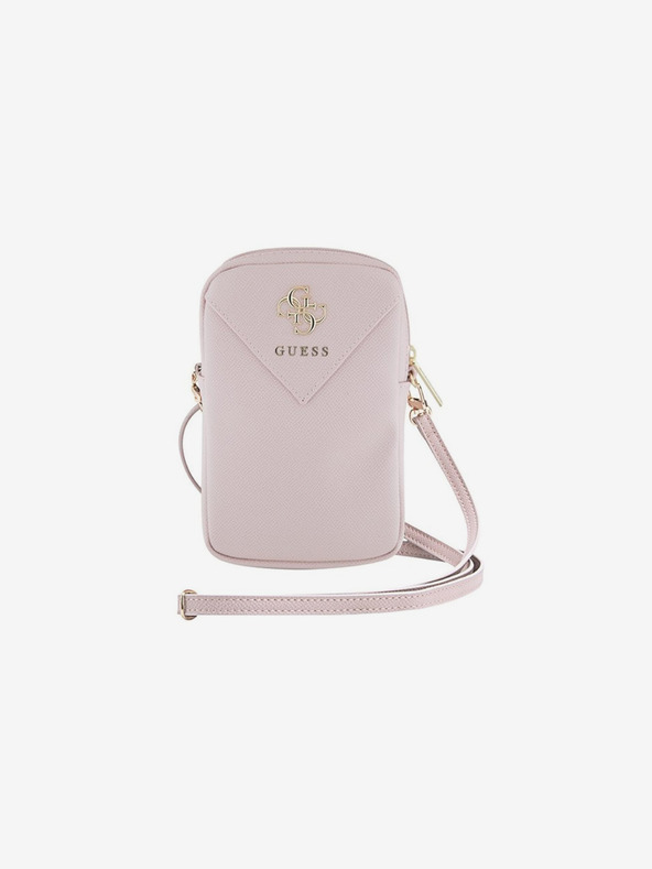 Guess Guess PU Grained 4G Kovové logo na telefón so zipsom Ružová