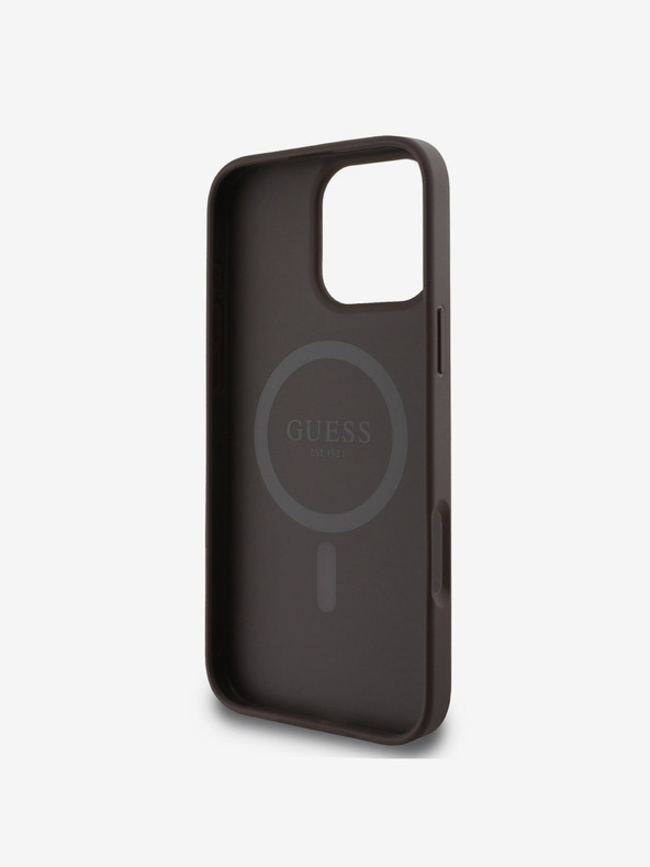 Guess Guess PU kožený 4G farebný prsteň MagSafe zadný kryt pre iPhone 16 Pro Max hnedý