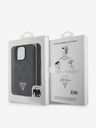 Guess Guess PU 4G Štrasové trojuholníkové kovové logo Zadný kryt + crossbody popruh pre iPhone 16 Pro Black
