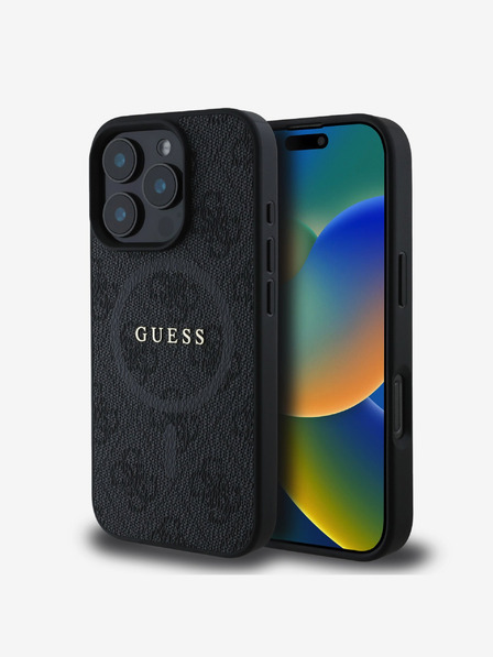 Guess PU Leather 4G Colored Ring MagSafe Zadní Kryt pro iPhone 16 Pro Max Black Obal na telefón