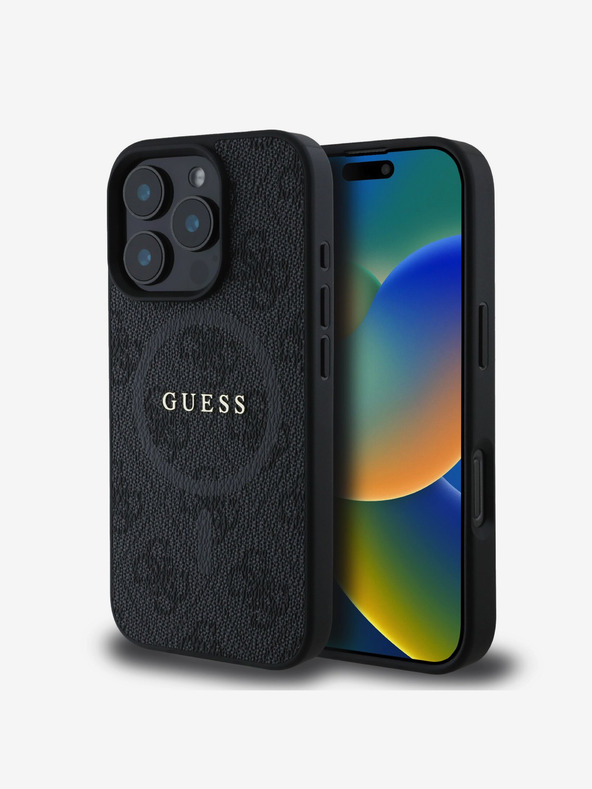 Guess PU Leather 4G Colored Ring MagSafe Zadní Kryt pro iPhone 16 Pro Max Black Obal na telefón