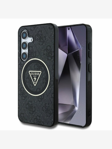 Guess Guess IML 4G zadný kryt s trblietkami a trojuholníkovým logom MagSafe pre Samsung Galaxy S25+ čierny