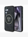 Guess Guess IML 4G zadný kryt s trblietkami a trojuholníkovým logom MagSafe pre Samsung Galaxy S25+ čierny