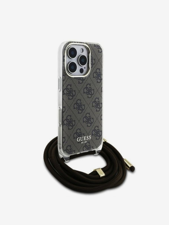 Guess Guess IML 4G Zadný kryt s potlačou krížového remienka pre iPhone 16 Pro Max Brown