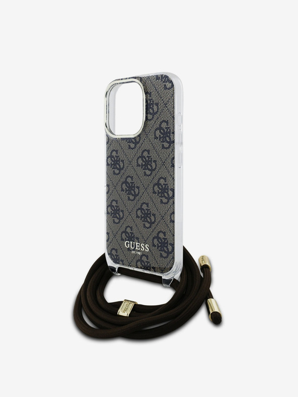 Guess Guess IML 4G Zadný kryt s potlačou krížového remienka pre iPhone 16 Pro Max Brown