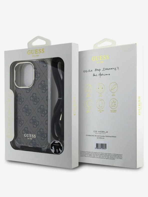 Guess Guess IML 4G Zadný kryt s potlačou krížového remienka pre iPhone 16 Pro Max Brown