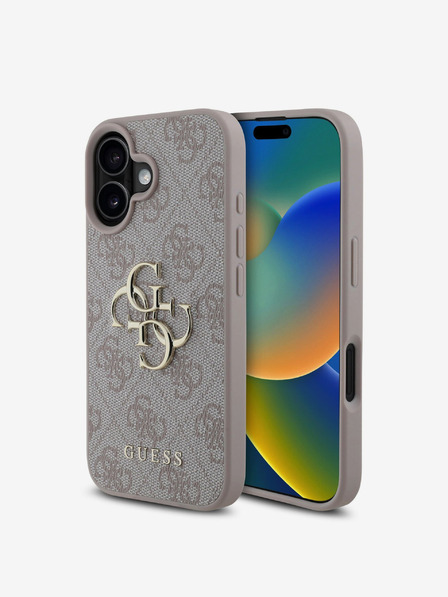 Guess Guess PU 4G Kovové logo Zadný kryt pre iPhone 16 Ružový