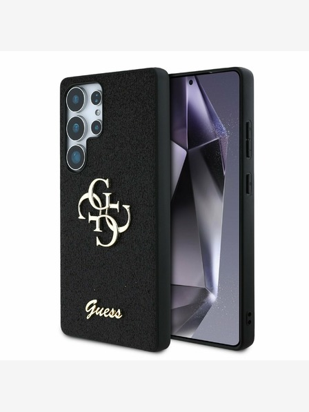 Guess Guess PU Pevný zadný kryt s kovovým logom 4G Glitter pre Samsung Galaxy S25 Ultra Black