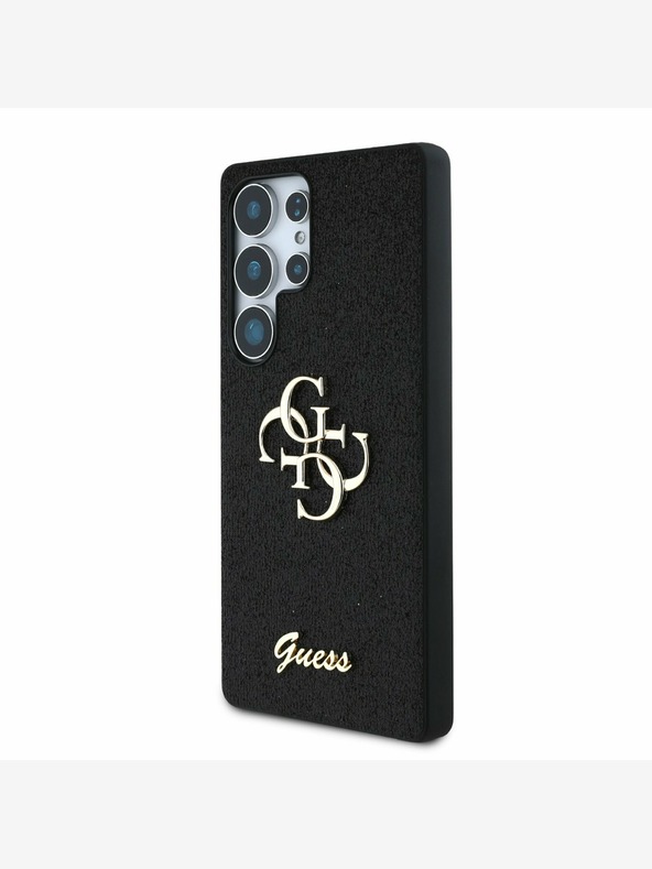 Guess Guess PU Pevný zadný kryt s kovovým logom 4G Glitter pre Samsung Galaxy S25 Ultra Black