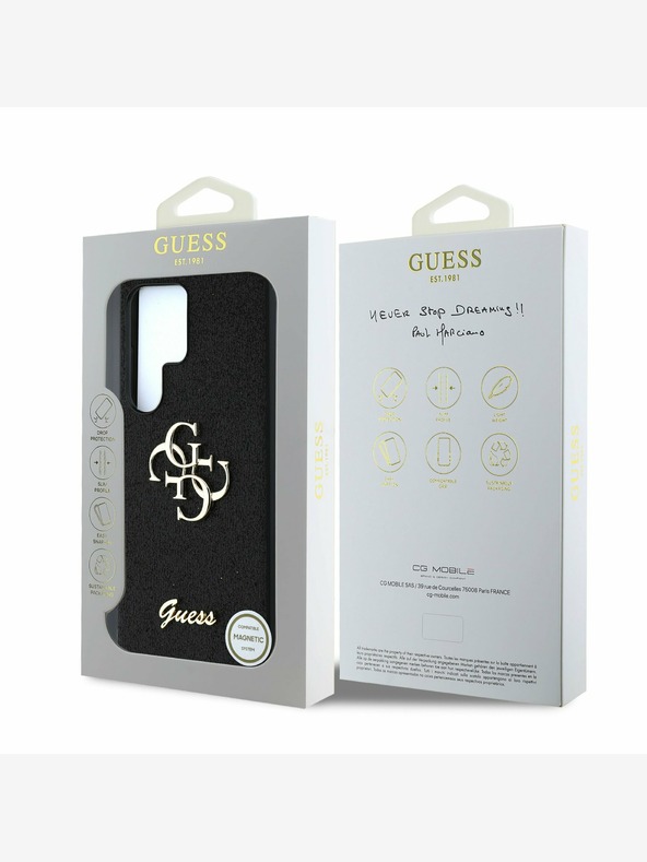 Guess Guess PU Pevný zadný kryt s kovovým logom 4G Glitter pre Samsung Galaxy S25 Ultra Black