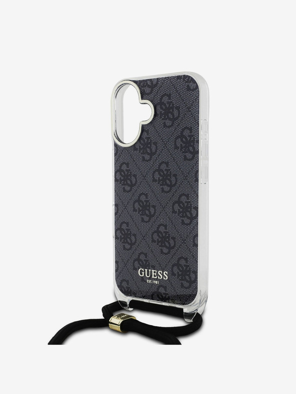 Guess Guess IML 4G zadný kryt s potlačou krížového remienka pre iPhone 16 čierny