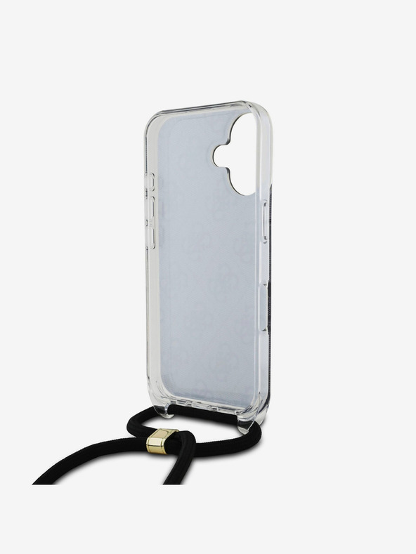 Guess Guess IML 4G zadný kryt s potlačou krížového remienka pre iPhone 16 čierny
