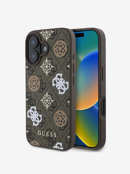 Guess Guess PU 4G Pivoňka MagSafe zadný kryt pre iPhone 16 hnedý