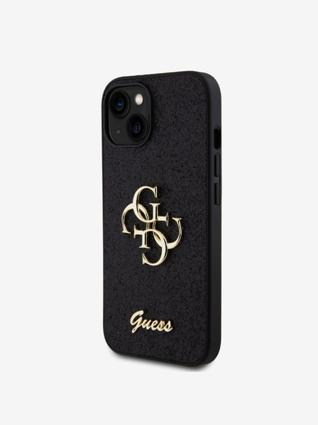 Guess Guess PU pevný zadný kryt 4G s kovovým logom s trblietkami pre iPhone 13 čierny
