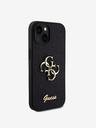 Guess Guess PU pevný zadný kryt 4G s kovovým logom s trblietkami pre iPhone 13 čierny