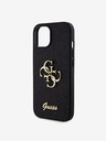 Guess Guess PU pevný zadný kryt 4G s kovovým logom s trblietkami pre iPhone 13 čierny