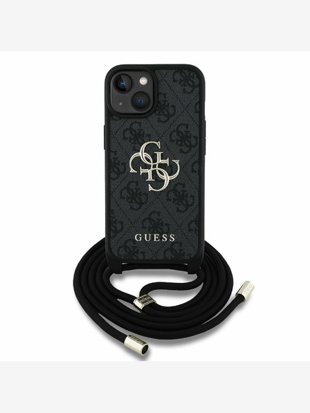 Guess Guess PU 4G Metal Logo Crossbody Strap Back Cover pre iPhone 15 Black