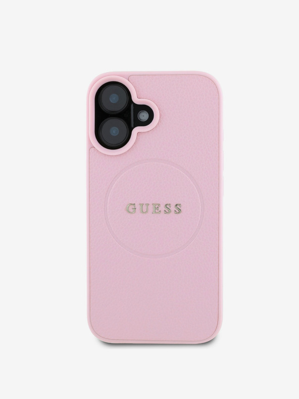 Guess Guess PU zrnité klasické logo MagSafe zadný kryt pre iPhone 16 ružový