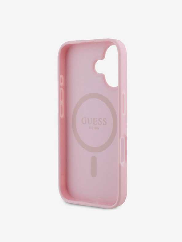 Guess Guess PU zrnité klasické logo MagSafe zadný kryt pre iPhone 16 ružový