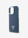 Guess Guess PU zrnitý zadný kryt s trojuholníkovým logom pre iPhone 16 Pro modrý