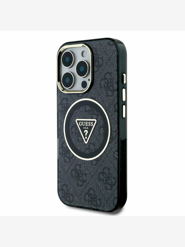 Guess Guess IML 4G Glitter and Triangle Logo MagSafe zadný kryt pre iPhone 16 Pro Max čierny