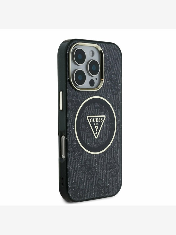 Guess Guess IML 4G Glitter and Triangle Logo MagSafe zadný kryt pre iPhone 16 Pro Max čierny