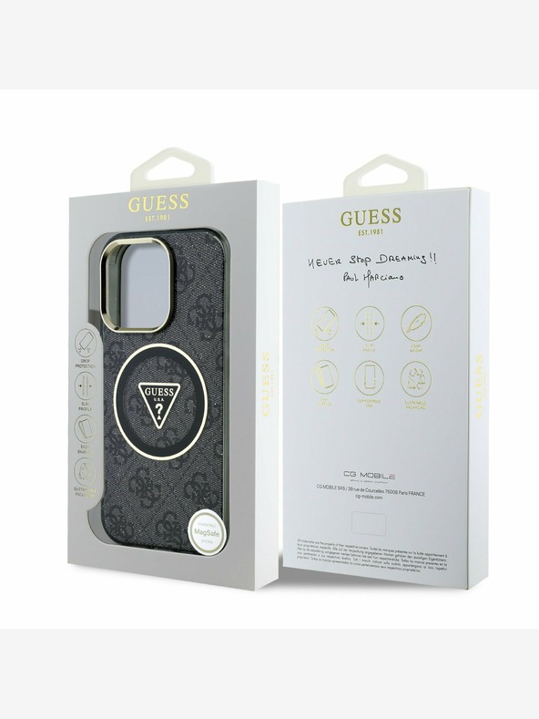 Guess Guess IML 4G Glitter and Triangle Logo MagSafe zadný kryt pre iPhone 16 Pro Max čierny
