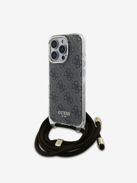 Guess Zadný kryt Guess IML 4G s potlačou krížového popruhu pre iPhone 16 Pro hnedý