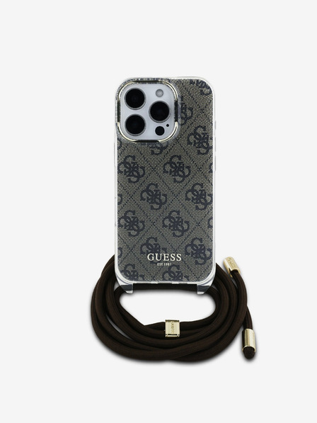 Guess Zadný kryt Guess IML 4G s potlačou krížového popruhu pre iPhone 16 Pro hnedý
