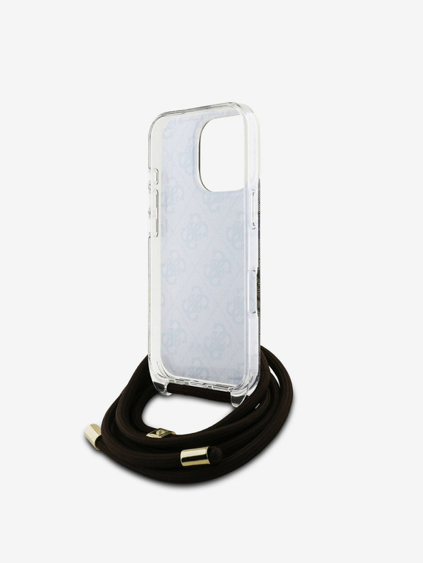 Guess Zadný kryt Guess IML 4G s potlačou krížového popruhu pre iPhone 16 Pro hnedý