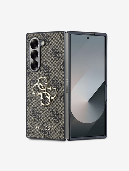 Guess Guess PU 4G kovový zadný kryt s logom pre Samsung Galaxy Z Fold 6 Brown