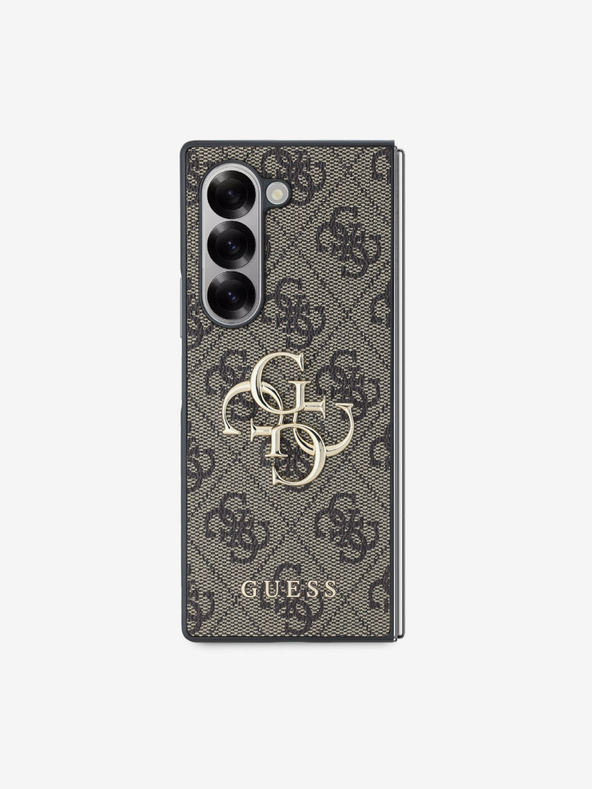 Guess Guess PU 4G kovový zadný kryt s logom pre Samsung Galaxy Z Fold 6 Brown