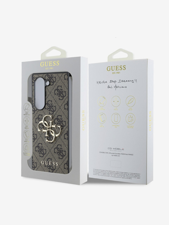 Guess Guess PU 4G kovový zadný kryt s logom pre Samsung Galaxy Z Fold 6 Brown