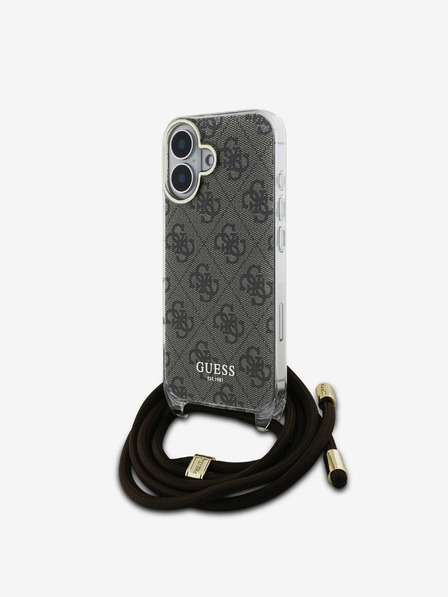 Guess Guess IML 4G Zadný kryt s potlačou Crossbody Strap pre iPhone 16 hnedý
