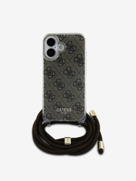 Guess Guess IML 4G Zadný kryt s potlačou Crossbody Strap pre iPhone 16 hnedý
