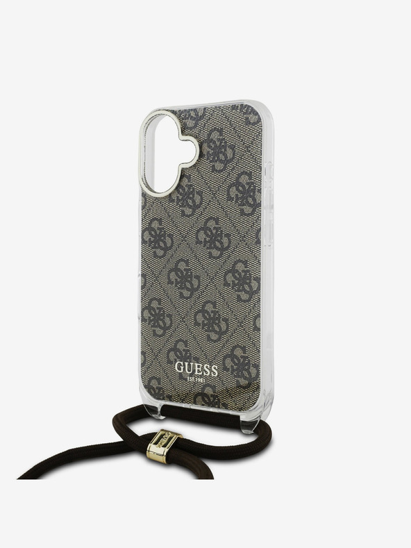 Guess Guess IML 4G Zadný kryt s potlačou Crossbody Strap pre iPhone 16 hnedý