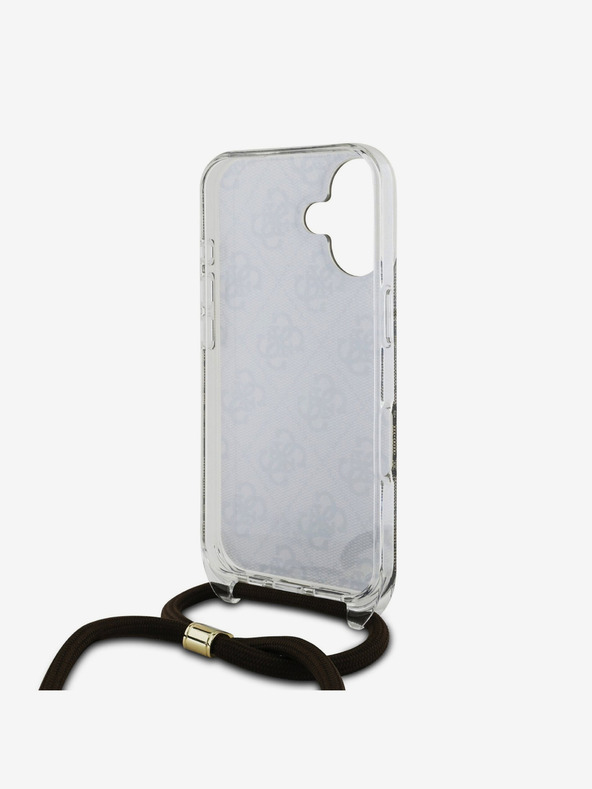 Guess Guess IML 4G Zadný kryt s potlačou Crossbody Strap pre iPhone 16 hnedý
