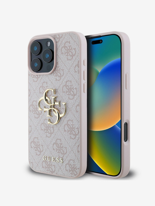 Guess Guess PU 4G Metal Logo zadný kryt pre iPhone 16 Pro Max ružový