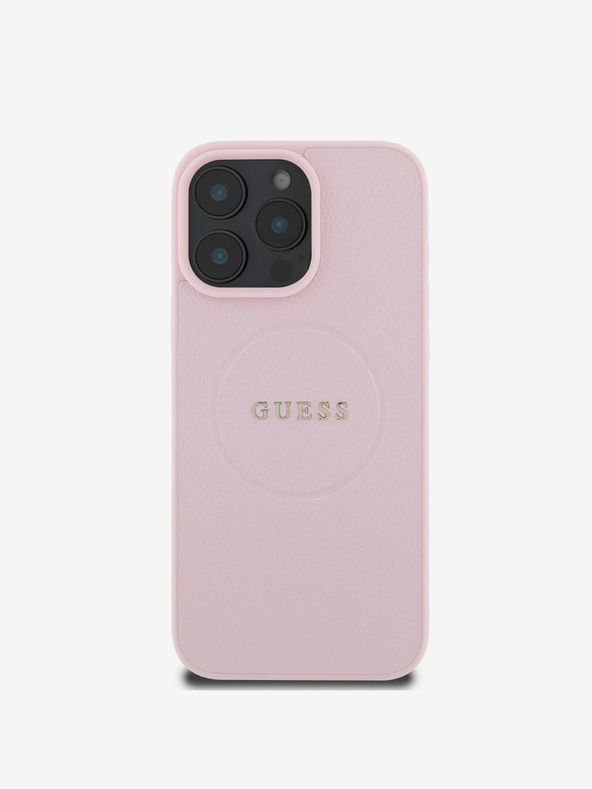 Guess Guess PU zrnité klasické logo MagSafe zadný kryt pre iPhone 16 Pro ružový
