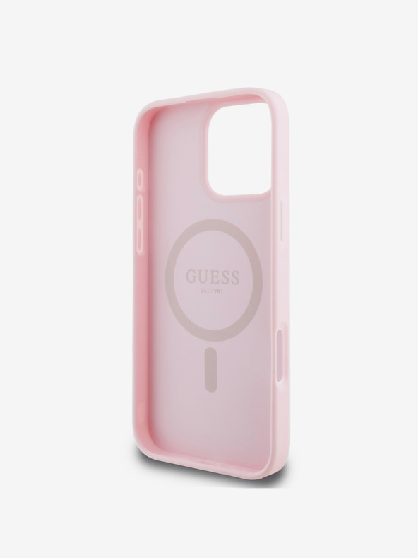 Guess Guess PU zrnité klasické logo MagSafe zadný kryt pre iPhone 16 Pro ružový