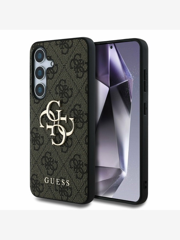 Guess Guess PU 4G zadný kryt s kovovým logom pre Samsung Galaxy S25 hnedý
