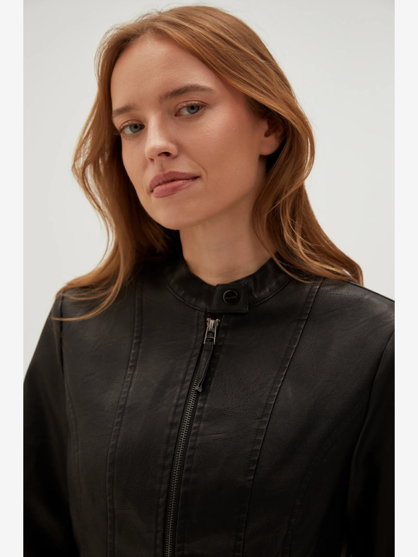 Moodo Čierna dámska kožená bunda Moodo