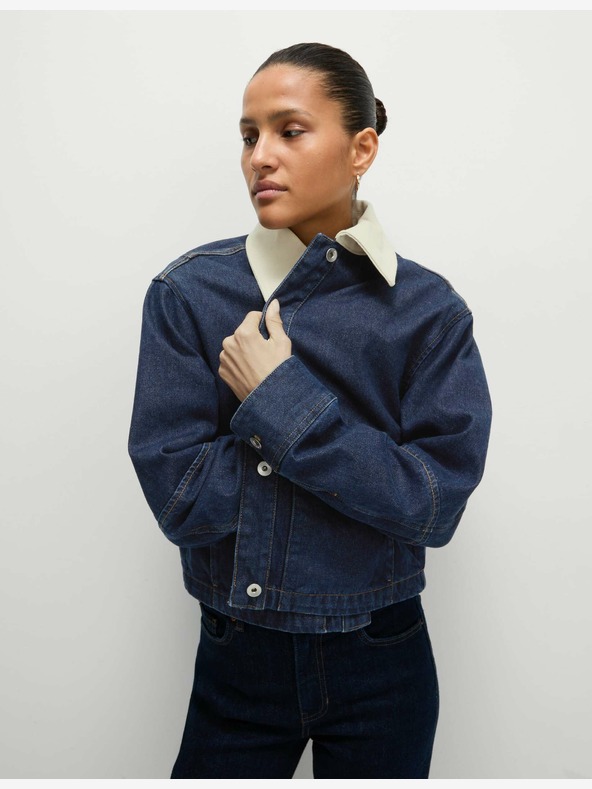 Marks & Spencer Voľná džínsová bunda s golierom Marks & Spencer navy blue