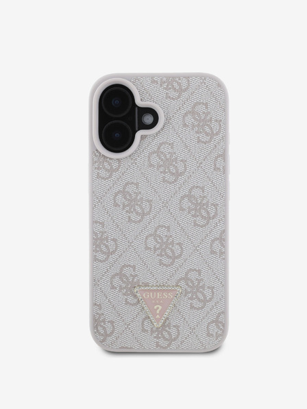 Guess Guess PU 4G štrasové trojuholníkové kovové logo zadný kryt pre iPhone 16 ružový