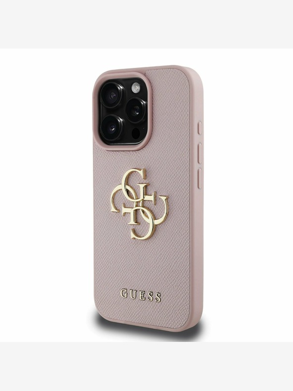 Guess Guess PU Grained 4G Metal Logo Back Cover pre iPhone 15 Pro Pink