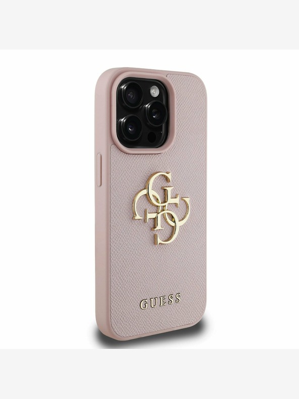 Guess Guess PU Grained 4G Metal Logo Back Cover pre iPhone 15 Pro Pink